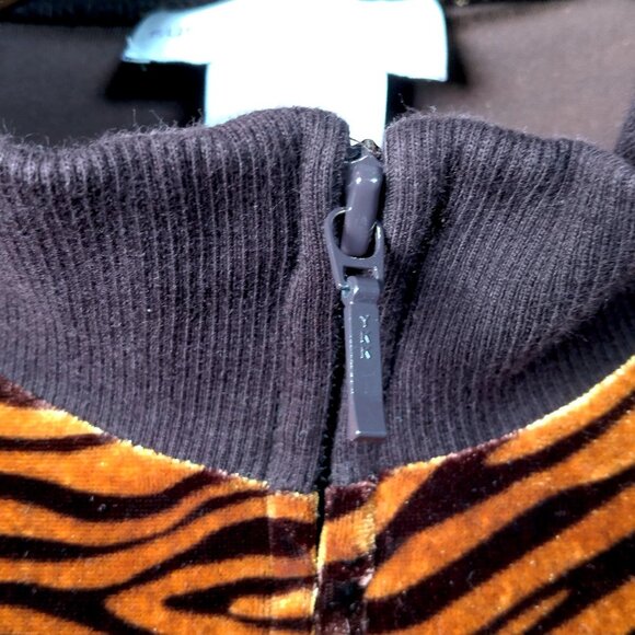 Susan Graver Sweatshirt Shirt XL Brown Velour Tiger Cat Animal Print Full Zip Up - Picture 6 of 12